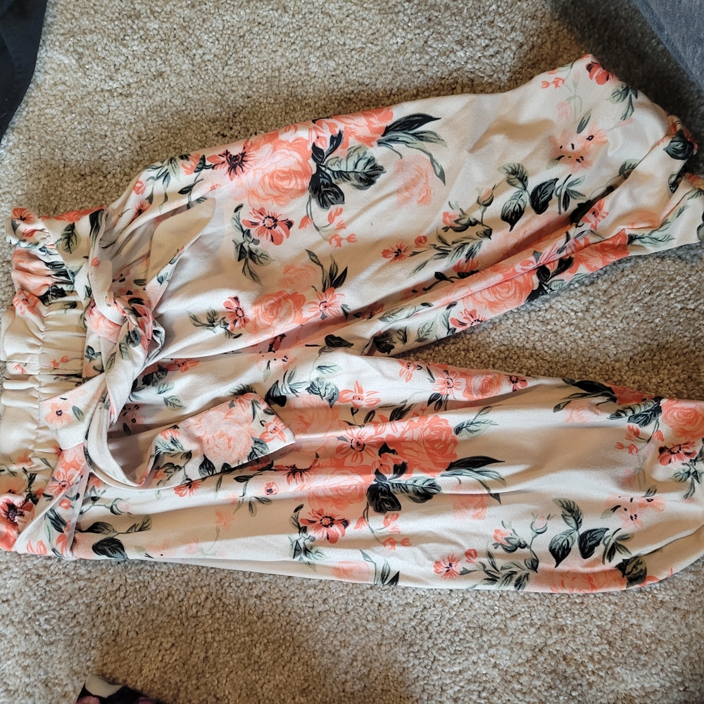 Floral Print Pants with Tie Waist